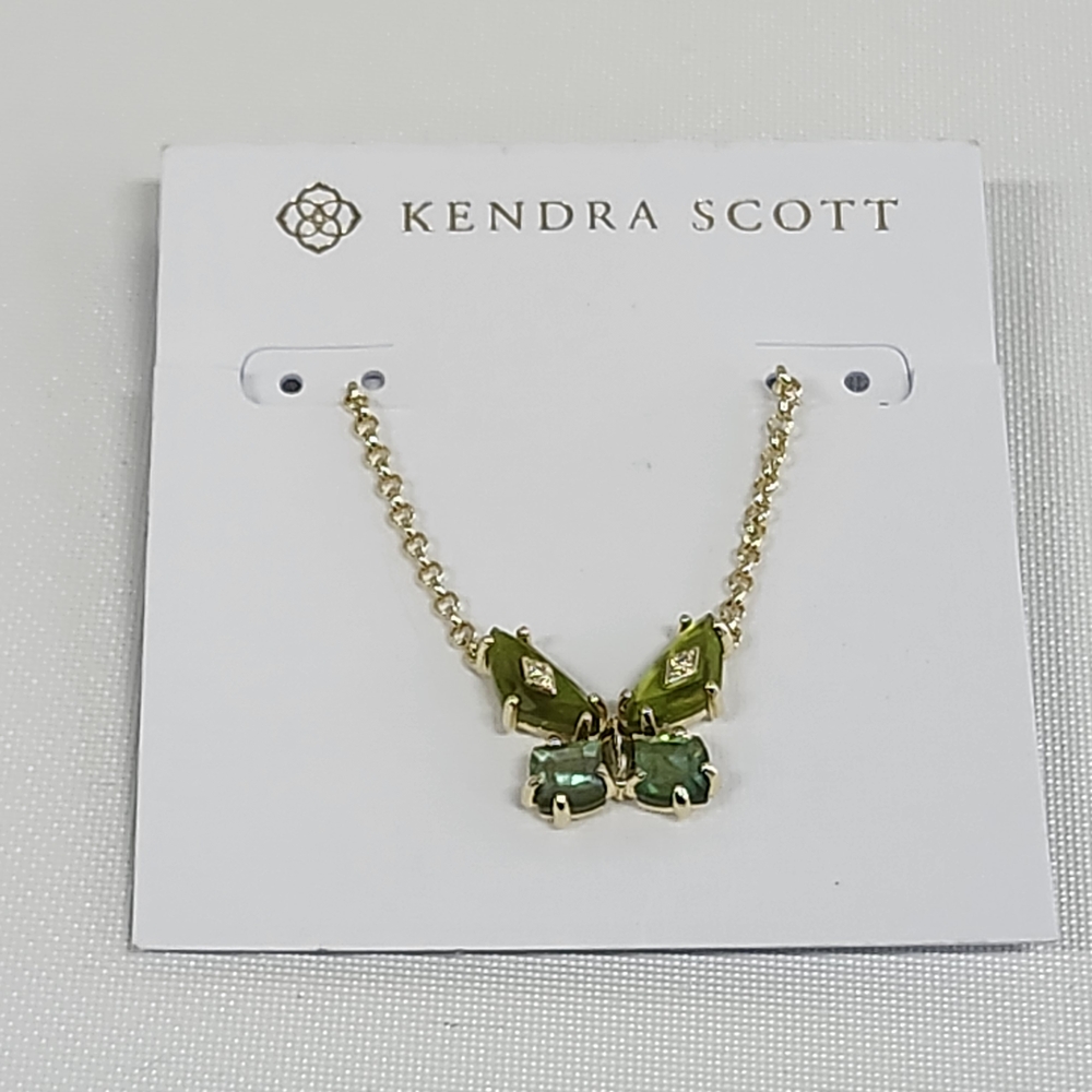 NWT Kendra Scott Gold-Tone Bianca Butterfly Short Pendant Necklace In Green Mix